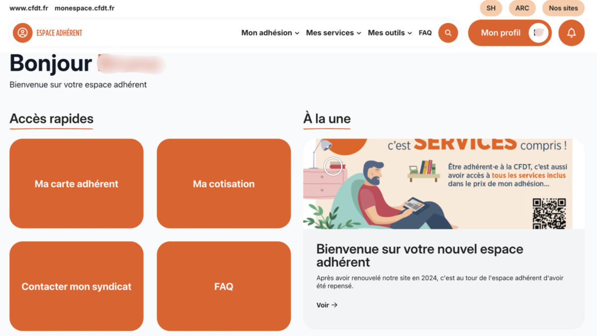 Bienvenue sur votre nouvel espace adhérent